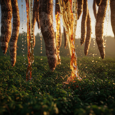 Close up of the sugarcane plantation in the morning light.の素材