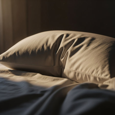 Pillow on the bed in the morning light. Selective focus.の素材