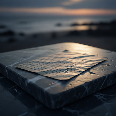 Memorial plaque on the beach at sunset. Selective focus.の素材