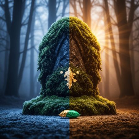 Halloween grave in a foggy forest. 3D Renderingの素材