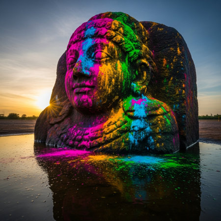 Sculpture of buddha at sunset, Thailand.の素材