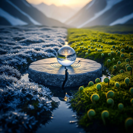 Crystal ball on the background of the mountain landscape. 3d renderingの素材