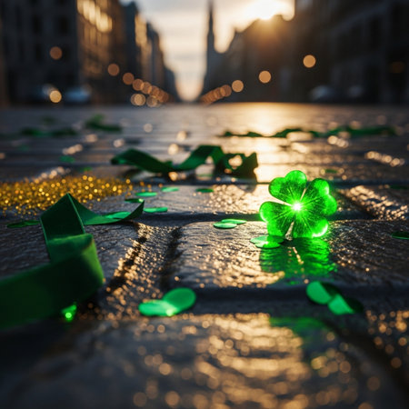 St. Patrick's Day card with shamrocks and bokehの素材