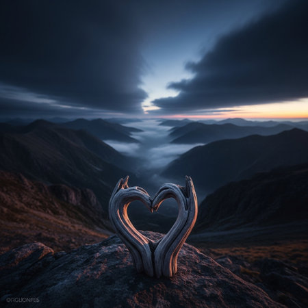Heart shape on the top of the mountain. Conceptual image.の素材