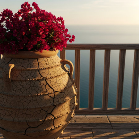 Bouquet of red flowers in a vase on the balconyの素材