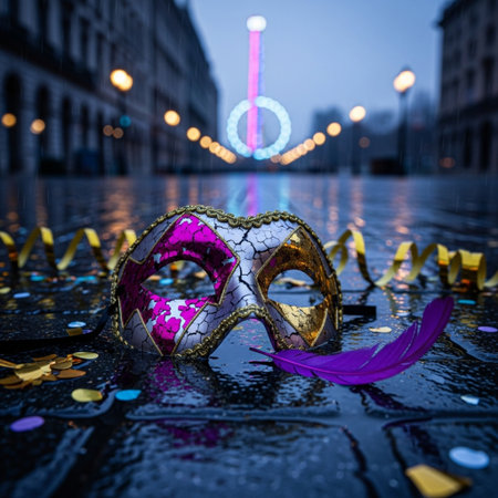 Mardi Gras mask on the street in Paris, France.の素材