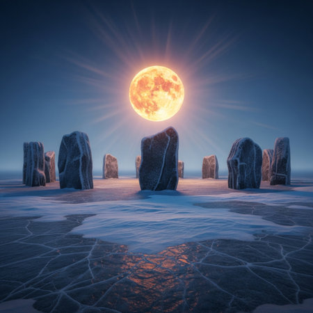 Fantasy landscape with big moon over old stone towers. 3d renderの素材