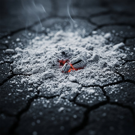 Burning coals on cracked ground. Concept of climate change.の素材