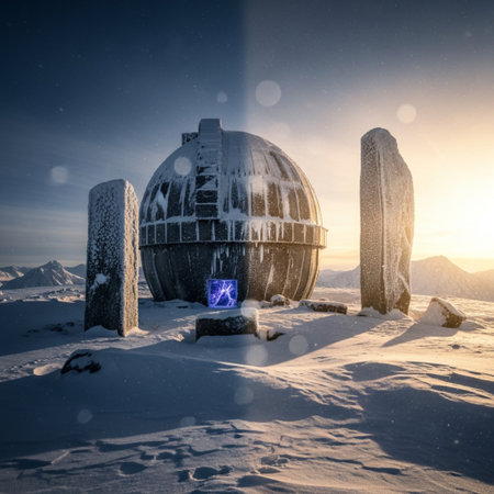 Observatory in the mountains at sunset. 3d illustration.の素材