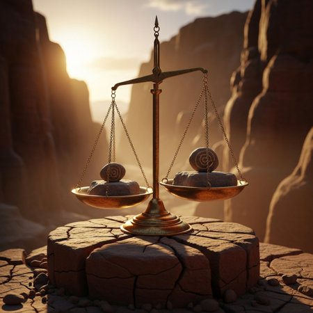 Scales of justice in the desert at sunset. 3d renderingの素材