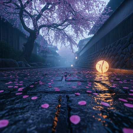 Pink cherry blossoms on the road in Hanoi, Vietnamの素材