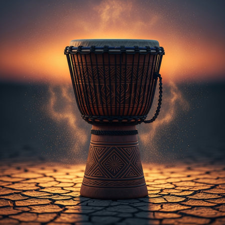 African djembe drum on the sunset background. 3d renderingの素材