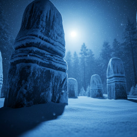 Frozen trees in the forest at night. Beautiful winter landscape.の素材