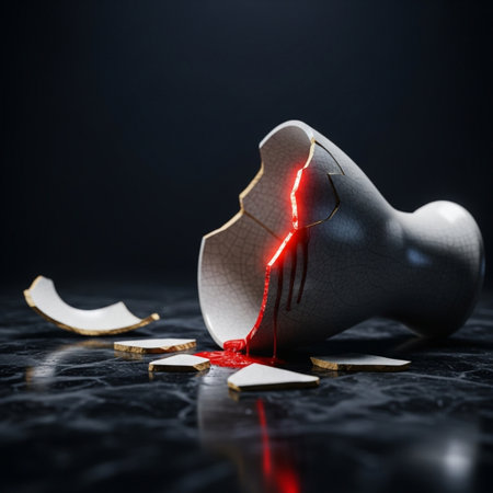 Broken ceramic vase with blood on a dark background. Halloween conceptの素材