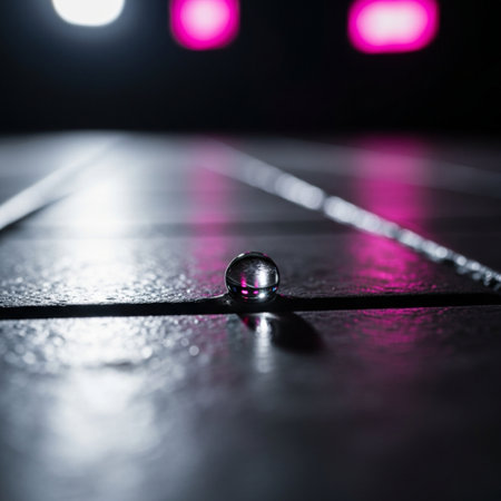 Water drop on the floor in the dark with bokeh backgroundの素材