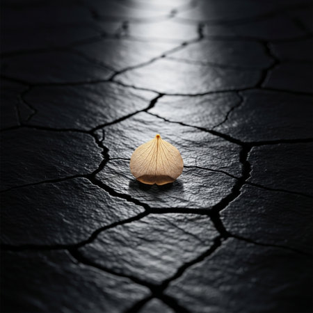 Dried flower on cracked ground. Conceptual image of drought.の素材
