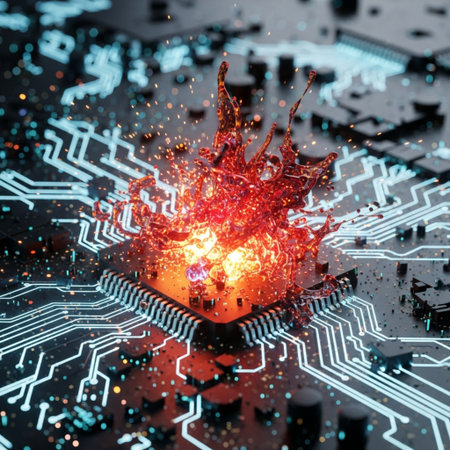 Circuit board with microchips, close-up. 3D renderingの素材