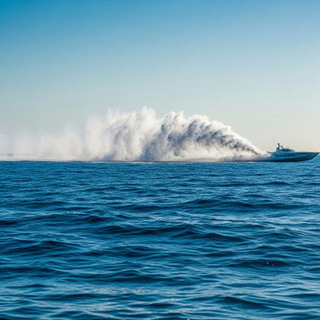 Yacht in the sea, blue sky and white clouds in the backgroundの素材