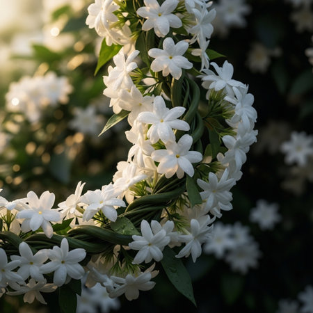 White jasmine flowers blooming in the garden at morning.の素材