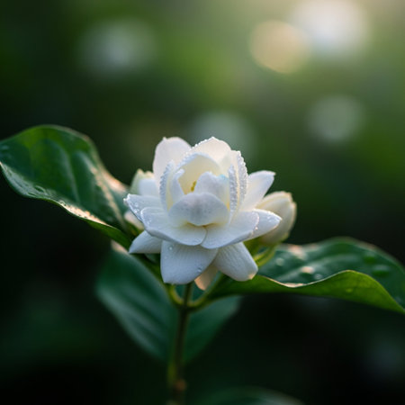 White jasmine flower with dew drops in the morning.の素材