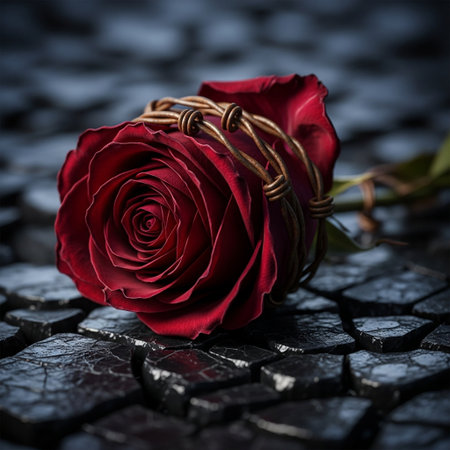 red rose on the cracked ground, valentine's day conceptの素材