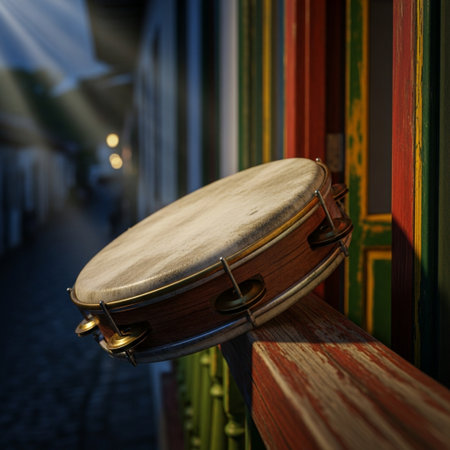 Drum on a wooden balcony in the old town of Riga, Latviaの素材
