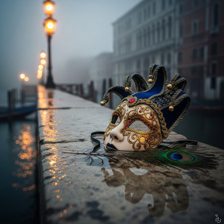 Traditional venetian carnival mask on the bridge in Venice, Italyの素材