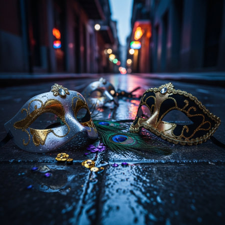 Venetian carnival masks on the street in Venice, Italyの素材