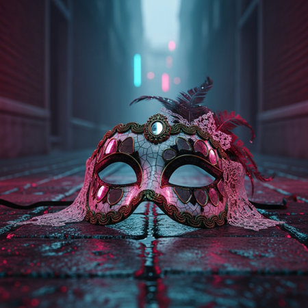 Venetian carnival mask on the street. 3d renderingの素材