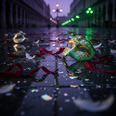 Venetian carnival mask on the floor in Venice, Italyの素材