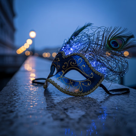 Carnival mask in Venice, Italy at night. Selective focusの素材