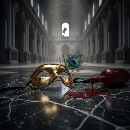 Carnival mask with peacock feather and bottle of wine. 3d renderingの素材