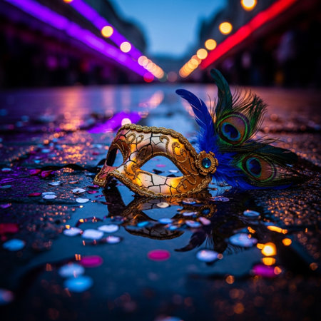 Carnival mask on the street at night, Venice, Italyの素材