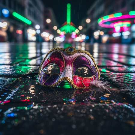 Carnival mask on the street at night in Venice, Italyの素材