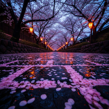 Cherry blossoms on the walkway in Tokyo, Japan.の素材