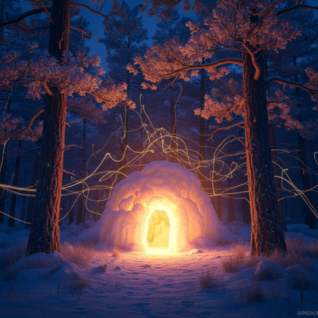 Winter fairy tale in the forest with an igloo. 3d renderingの素材