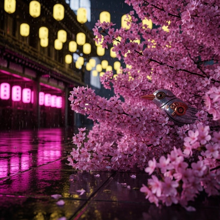 Pink cherry blossoms and butterfly in the city center of London, UKの素材