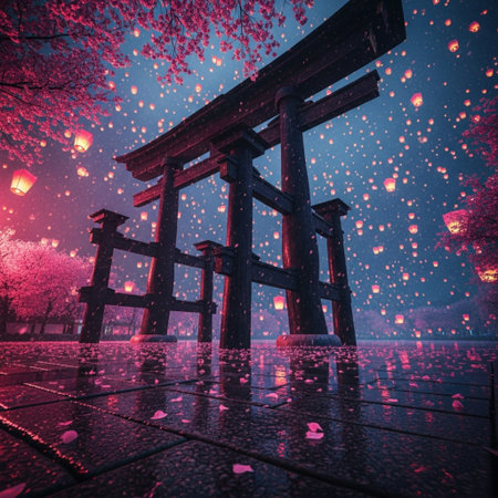 Traditional Japanese torii gate in the night, Kyoto, Japan.の素材