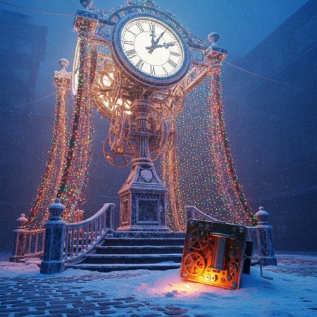The old clock on the street in the winter. 3d renderの素材