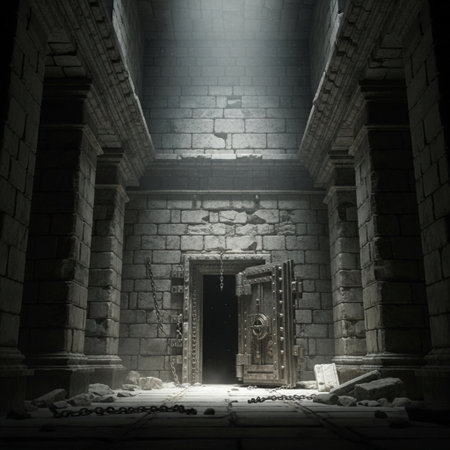 Mysterious dark interior of an ancient temple. 3D renderingの素材