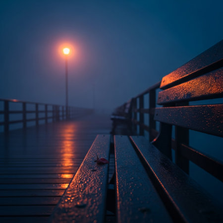 Wooden pier in a foggy morning at sunrise. Selective focus.の素材