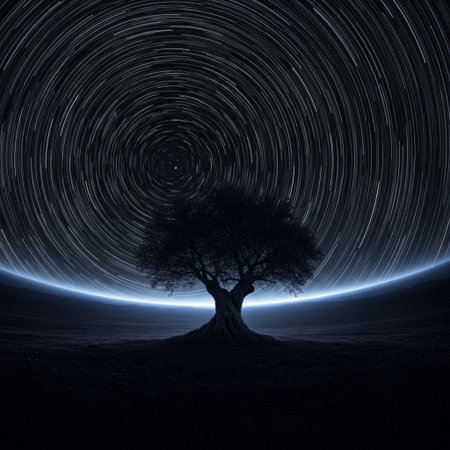 Lonely tree in the night sky. 3D rendering.の素材