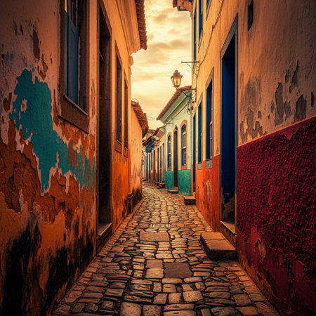 Colorful street in the old city of Cartagena, Colombiaの素材
