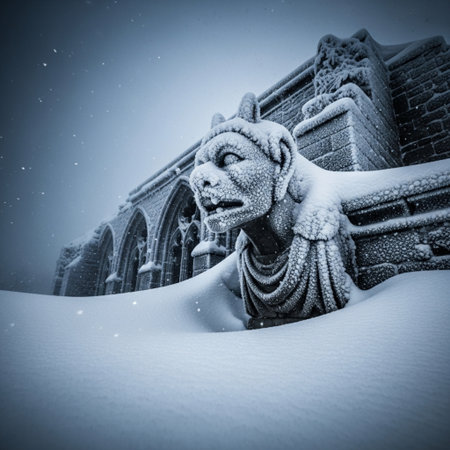 Grim reaper under the snowfall in the old town of Gdansk, Poland.の素材