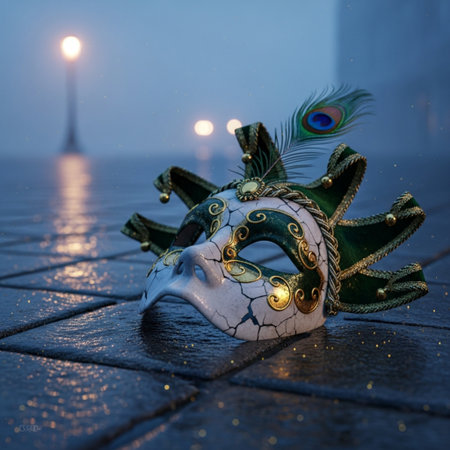 Venetian carnival mask with peacock feathers and lanternsの素材