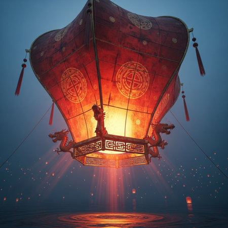 Hot air balloon in the sky with fire and smoke, 3d renderingの素材