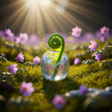 Ecology concept with spring flowers in a glass globe. 3d renderingの素材