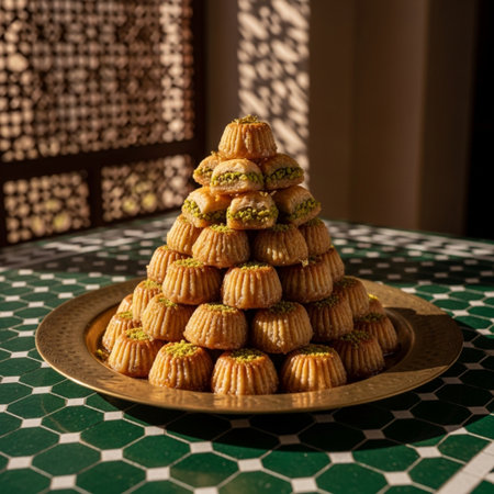 Traditional turkish dessert baklava with cashew, walnuts. Homemade baklava with nuts.の素材