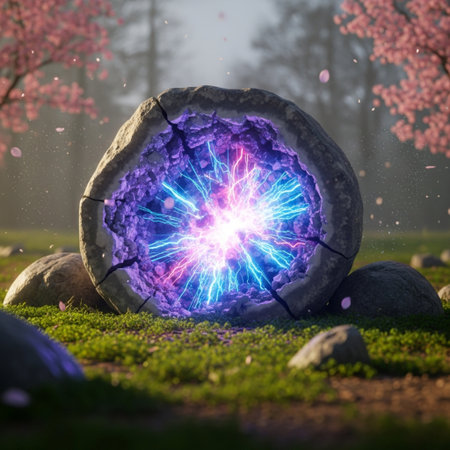 Fractal lightning in a stone garden. 3D rendering.の素材