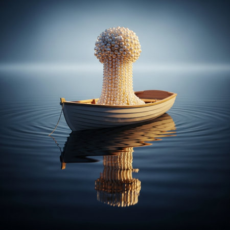 Fishing boat on the water with reflection in the water. 3d renderingの素材